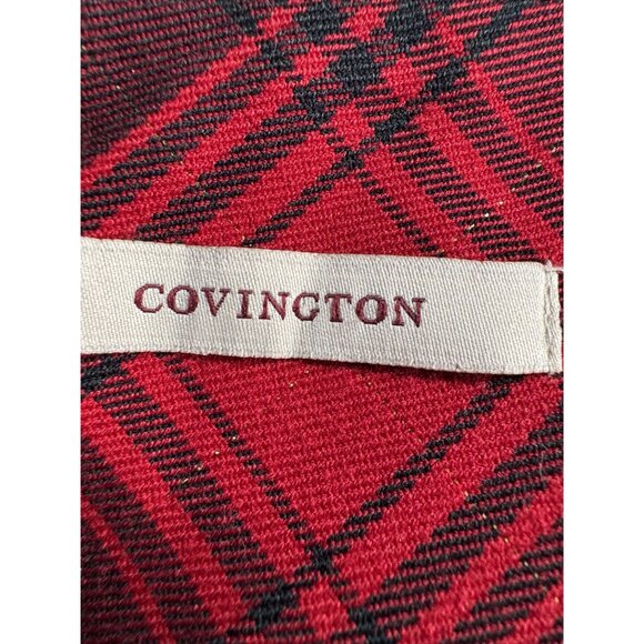 Vintage Covington Red & Black Plaid Midi Skirt Size 10 Polyester Blend Made In I - Picture 9 of 16